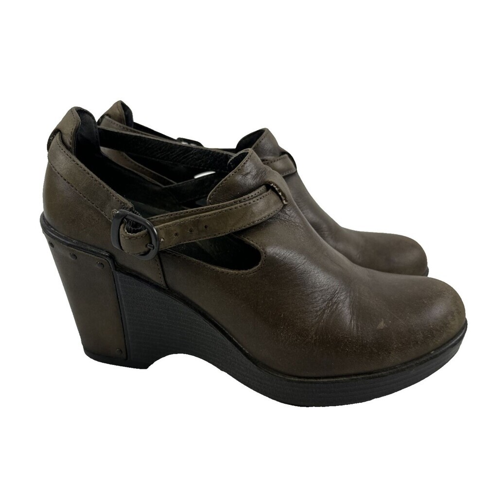Dansko Franka Wedge Bootie Brown Leather Buckle Strap 1901951000 Women 38 US 7.5
